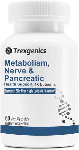 [BRSRMAD2AF7B63LZ] Trexgenics Metabolism Support with GYMNEMA 75% Gymnenic Acid 150 mg, Bitter Melon 5% Bitters 150 mg, Chromium & Alpha LIPOIC ACID150mg(60 Vegan Capsules) (Pack of 1)