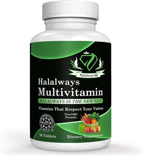[BRSRAZA3DEHBSG33] Halalways Multivitamin Certified Halal Multivitamin, supplement Tablet with Vitamin A, Vitamin C, Vitamin D, Vitamin E and Zinc for Immune Health Support, B12, Calcium " More