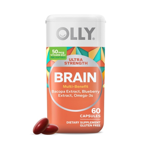 [BRSRM2YTBYPRMDL4] OLLY Ultra Strength Brain Softgels, Nootropic, Supports Healthy Brain Function, Memory, Focus and Concentration, Omega-3s, Vitamins B6 and B12, 30 Day Supply - 60 Count