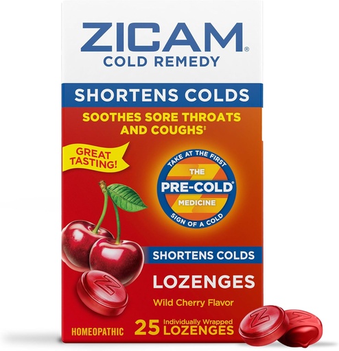 [BRSWGFIHOF5GECI2] Zicam Cold Remedy Sinkki Lozenges, Wild Cherry Flavor, Homeothic, Soothes Skyre Throat ja Yskät, Kylmä Shortening Medicine, Lyhentää Kylmä Kesto, 25