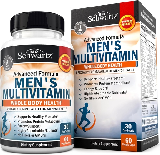 [BRSWGAY6BYIWKC34] Multivitamine pour hommes avec vitamine C A B D3 E Zinc pour le soutien immunitaire - Supplément une fois par jour pour l'énergie et le cœur - Antioxydants et enzymes digestives pour l'absorption - Clarté mentale et soutien focal -60 Ct