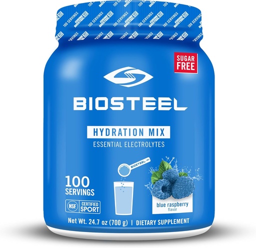 [BRSWYFQ7A5YBOFYV] BioSteel Zero Cukr Hydration Mix, Velký Ochutnávání Hydratace s 5 esenciální elektrolyty, Blue Raspberry Flavor, 100 Servings per Tub