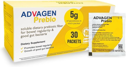[BRSROBQYPMHAI23X] ADVAGEN, Prebio Fiber Suplemento Polvo Desarrollado - Soluble Prebiótico Fibra Polvo, Desarrollado en los paquetes Go, Non GMO apoya Gut Health, Bloating &amp; Constipation Relief for Women Men 30 Servings