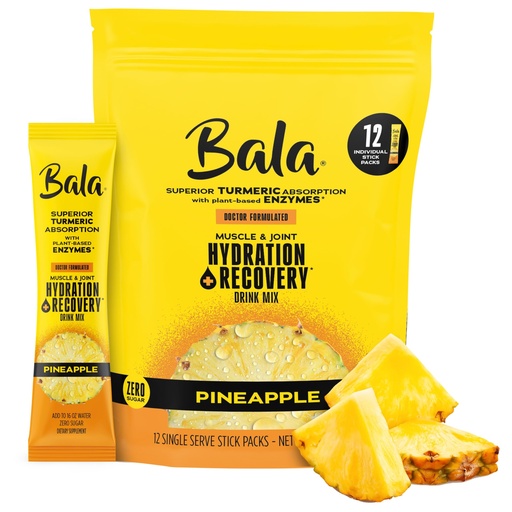 [BRSWGCY3DINQAGQ3] Bala Enzyme Hydration & Sugar-Free Drink Mix Packets - Turmeric, Bromelain, Papain, Immunity, Mobility - Pineapple, Zero Sugar Electrolytes Powder Packets, 0.25oz (12 Count) Packaging May Vary