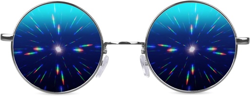 [BRSRAAANDIHWEAY4] GloFX Diffraction Glasses | Hippie and Pilot Style Metal Frames with Mirror Lens and 3D Prism Rainbow Effect