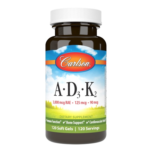 [BRSRMEA6BN5Q43Q7] Carlson - Vitamins A, D3, K2, 3000 mcg RAE Vitamin A, 125 mcg Vitamin D3, 90 mcg Vitamin K2 as MK-7, Bone Building, Calcium Utilization, 120 Soft Gels