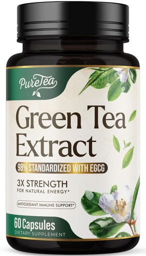 [BRSWGYA6AQHAG23V] Green Tea Extract 1000mg Per Serving - 98% Polyphenols & 45% EGCG Capsules, Heart Support with Antioxidants - 3X Absorption Green Tea Pills Supplement, Natural Energy, Gentle Caffeine - 60 Capsules