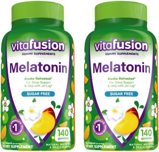[BRSRAZIYBZ6RM23V] Vitafusion 3 mg Melatonin Gummy Supplement, Awake Refreshed, Sleep Support & Jet Lag Aid, Sugar-Free, Dietary Supplement, Natural White Tea & Peach Flavors, 140 Count (Pack of 2)