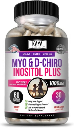 [BRSROYYCC4AQE33L] Kaya Naturals Myo & D- Chiro Inositol Plus Wsparcie dla kobiet, Witamina B8- 60 Kapsułki