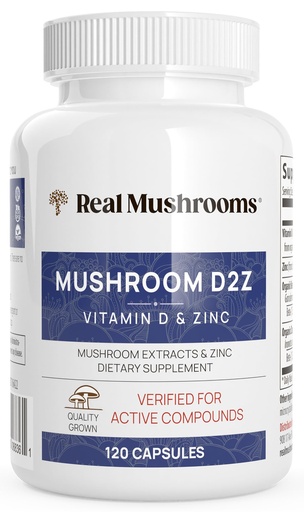 [BRSWYGT4CJ7GMH3K] Real Mushrooms Zinc and Vitamin D2 Capsules – with Organic Chaga and Reishi Mushroom Extracts – Vitamins for Overall Wellness Support – Vegan, Non-GMO, Gluten-Free – 120 Count Mushroom Supplement