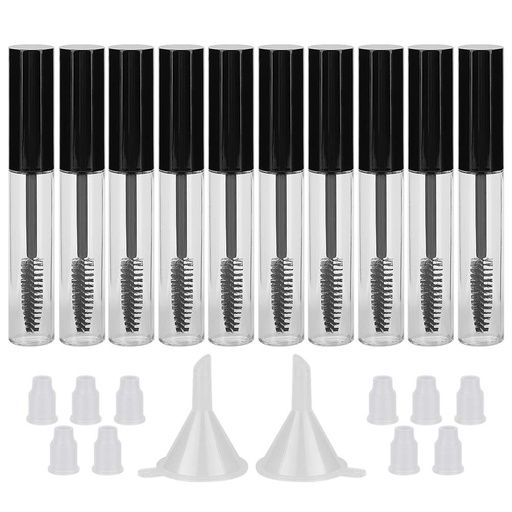 [BRSWGAA5BEJWED3L] GTHER 10PCS 10ML Empty Mascara Tube Bottle With Eyelash Wand, Rubber Inserts & Funnels Set for Castor Oil/Growth Oil, DIY Cream Container With Cap, Black