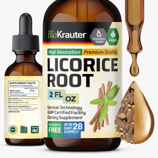 [BRSROGAYCQIBS2T5] BIO KRAUTER® Licorice Root for Digestive Support - Vegan Licorice Root Extract 675 mg per Serving for Gut & Daily Wellness, 2 Fl.Oz., 28-Day Supply, Alcohol & Sugar Free Herbal Supplements