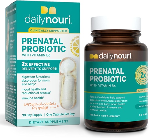 [BRSRMGAQB4HG23LU] Nouri Prenatal Health Probiotic and Omega Capsules, Prenatal Probiotics for Women, Aids Digestion and Nutrient Absorption for Mom & Baby, Take Daily - 30 Day Supply