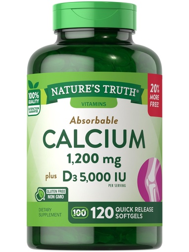 [BRSWICQ3CMORYHLK] Nature's Truth Calcium 1200 mg Plus Vitamin D3 5000 IU Supplements, 120 Count (Pack of 3)