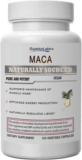 [BRSWIAD4CN7AY23K] Superior Labs - Organic Peruvian Maca - 100% Pure NonGMO - Dietary Supplement for Calming and Relaxation - Zero Synthetic Additives, Stearates, Dioxides - 750mg, 120 Vegetable Capsules