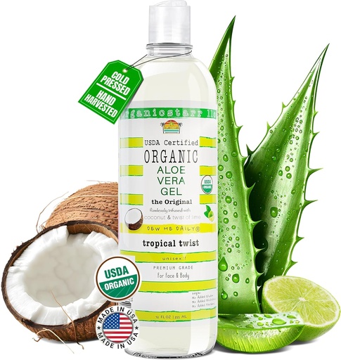 [BRSROATRDMPQICDZ] USDA Certified Organic Aloe Vera Gel 12 oz - 100% Pure, Cold Pressed, Hand Harvested, Infused with Coconut, Lime & Verbena Essential Oils, Chemical-Free - Skin & Hair Care, Made in USA