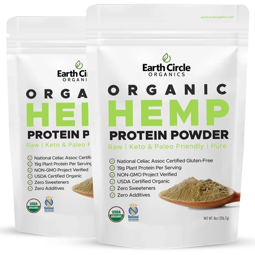 [BRSWYZQOABYAGELA] Earth Circle Organics Organic Hemp Protein Powder, Lab Tested 100% Gluten Free, Plant Based & Vegan Raw Protein Powder - Perfect for Keto, Meal Replacement Shakes, Pre & Post Workout (8oz, Pack of 2)