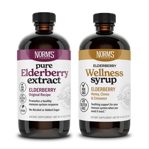 [BRSWK2Q6BQCBSC3C] Norm's Farms Elderberry Extract & Wellness Syrup Bundle 2 PK - Immune Support Elderberry Syrup for Kids & Adults - Made in USA, Pure, Potent, Natural Ingredients, Vegan, Gluten-Free, Non-GMO - 8 Oz