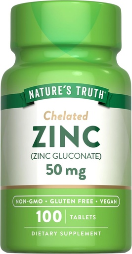 [BRSWGYI7OBYGGD3L] Nature's Truth Chelated Zinc 50 mg Tablets - 100 ct, Pack of 2