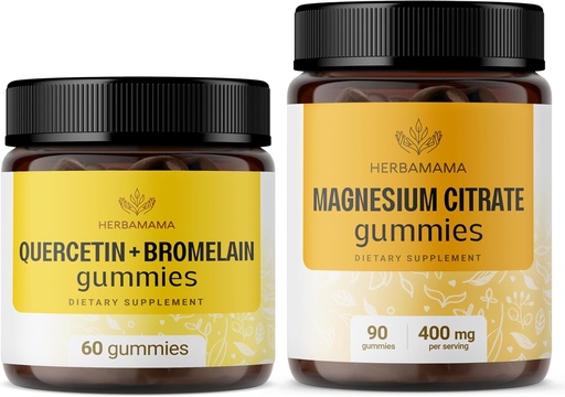 [BRSRAGAPAQHRODTG] HERBAMAMA Quercetin and Magnesium Gummies Kit - Bundle of 800 mg Quercetin with Bromelain and 400 mg Magnesium Citrate Gummies - Vegan, Non-GMO, Gelatin-Free - 2 Pack