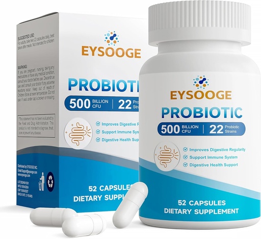 [BRSRAYA7BYIRG332] Probiotics for Women and Men, Pro Formula, Daily Probiotic Supplement, Helps Soothe Occasional Abdominal Discomfort & Bloating, 500 Billion CFU, 22 Strains, 52 Capsules