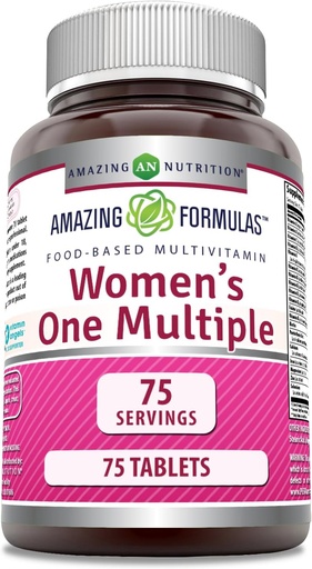 [BRSRMHQRBEORGYD4] Amazing Formulas Women's One Multiple | Food-Based | Tablets Supplement | Perfect Blend of Vitamins, Minerals, 25 Million CFU probiotics & Food-Based enzymes (1 Pack, 75 Count)