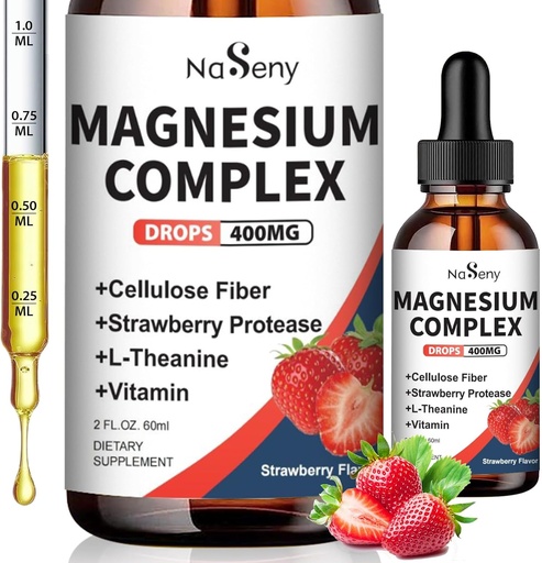 [BRSROGAFAB5QAC3P] Magnesium Glycinate Liquid 400mg, High Absorption Magnesium Complex supplemen with Vitamin B6, D, C to Support Sleep, Muscle, Nerve Health, Non-GMO Gluten Free Vegan (2 Fl Oz/Strawberry)