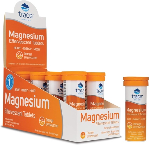 [BRSWGEIBCECQMAA4] Trace Minerals Magnesium Effervescent - Bone & Circulatory Health Support Supplement - Magnesium Supplement to Aid Cardiovascular Health & Positive Outlook - Orange, 8 Containers (80 Servings)