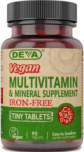 [BRSWIYAPPN7QGFDM] Deva Vegan Multivitamina y Suplemento Mineral Libre de Hierro - con vitaminas A, C, D, E, Complejo B, Formulación de alta potencia para la salud y el bienestar diarios - 90 tabletas pequeñas, 1-Pack