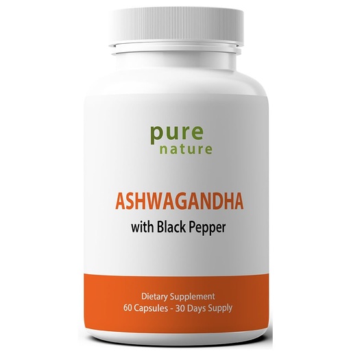[BRSWGHA7CJYGEFDP] PureNature Ashwagandha with Black Pepper Extract 60 Veggie Capsules