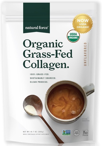 [BRSWKZI2OF7WGFLE] Natural Force Organic Clean Collagen Peptides Powder - USDA Certified Organic & Non-GMO, Keto & Paleo Certified - Hydrolyzed Tipo I & III Protein Powder with Essential Amino Acids – Unflavored, 10.7oz