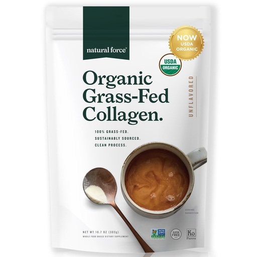 [BRSWKZI2OF7WGFLE] Natural Force Organic Clean Collagen Peptides Powder - USDA Certified Organic & Non-GMO, Keto & Paleo Certified - Hydrolyzed Type I & III Protein Powder with Essential Amino Acids – Unflavored, 10.7oz