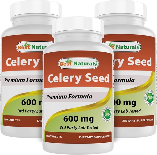 [BRSW2AQ3C4HWM2Y7] Best Naturals Celery Seed 600 mg 180 tabletek (180 sztuk (opakowanie po 3))
