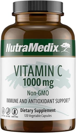 [BRSWYFIQPMBAAYAZ] NutraMedix Vitamiin C 1000mg - Antioksüdandid Täiendus Immuunsüsteemi Ja Südame Tervis - Vitamiin C alates askorbiinhape - Vegan, Non-GMO (120 taimetoitlased kapslid)