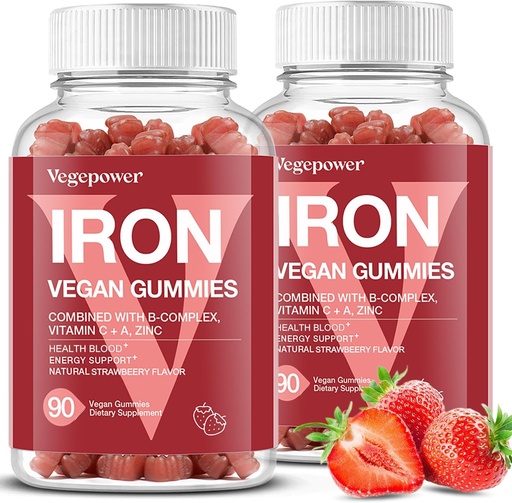 [BRSROCQBDMHWCCT2] Iron Gummies Supplements for Women & Kids - Multivitamin with Iron Gummy for Blood Oxygen, Great Tasting Gummies with Vitamin C for Max Absorption, Vegan Chewable(180 Count, Strawberry)