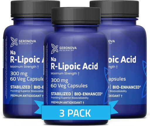 [BRSRAZI2CAMWEAAV] Geronova Research Bio- Enhanced R- Lipoic Acid, 300 mg Kapsle - 6 Month Supply - Stabilizované R Alpha Lipoic Acid s vylepšenou absorpcí - R Lipoic Acid Supplement - 180 Počet