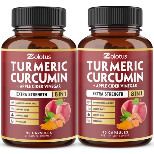 [BRSW2FIFCIAQACTD] 2packs 90 Capsules Turmeric Curcumin + Apple Cinder Vinegar Capsules, 6 Month Supply with Ashwagandha, Ginger, 95% Standardized Curcuminoids, Joint & Absorption Support