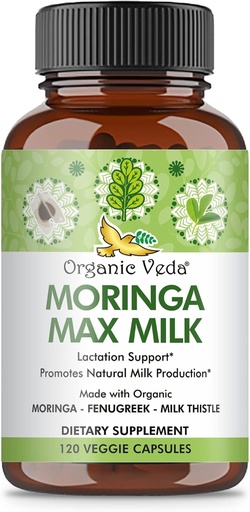 [BRSW2BAZOUMWKCTA] Organic Veda Moringa Max Milk Lactation Supplement (120 Capsules) - 1800mg Super Strength Organic Vegan Complex with Fenugreek, Milk Thistle, Moringa Leaf & Seeds for Breastfeeding Milk Supply