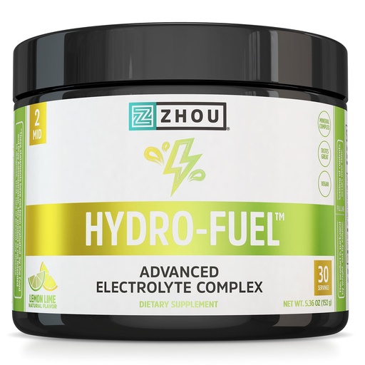 [BRSREAQTOYAWAFLK] ZHOU Hydro-Fuel - Electrolytes Powder, Sugar Free Hydration Drink Mix w/Magnesium, Zinc, Potassium & Sodium, Nutrients, Minerals & Coconut Water Extract, No Sugar - Lemon Lime, 5.36 oz (30 Servings)