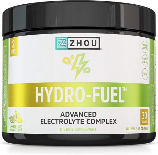 [BRSREAQTOYAWAFLK] ZHOU Hydro-Fuel - Polvere di elettroliti, Miscela di bevanda di idratazione senza zucchero w/Magnesium, Zinco, Potassium & Sodium, Nutrienti, Minerali e Estratto di acqua di cocco, No Zucchero - Lime di limone, 5.36 oz (30 Serve)