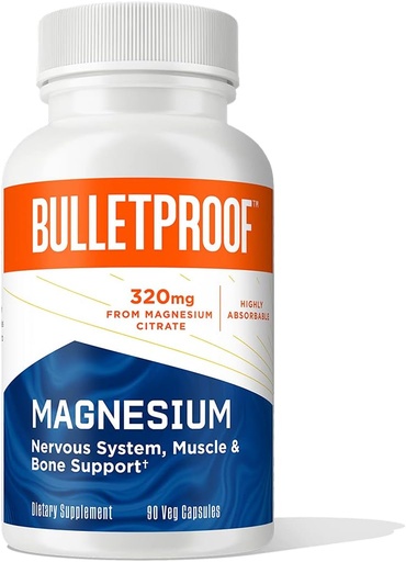 [BRSW2EAOOV6GC23X] Bulletproof Magnesium Capsules, 90 Count, Supplement for Nervous System, Muscle and Bone Support
