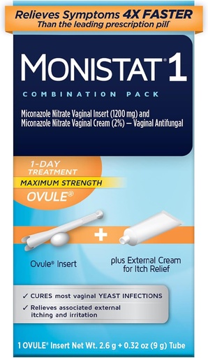 [BRSWIYTQCJ7WO2TE] Monistat 1 Day Yeast Infection Treatment for Women, 1 Miconazole Ovule Insert & External Monistat Anti-Itch Cream Bundle