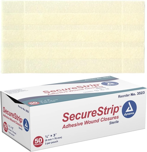 [BRSWIYI7CN5QO2YZ] Dynarex Wound Clipting Strips - Sterile, Zagotavlja sterilno podporo za majhne reze in kožo z uši, Stitches, in spone in po negi, bela, 1/4” x 3” - 1 Box po 50 Strips