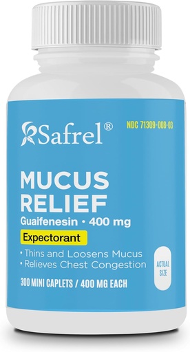 [BRSROGLQCJ7WM3AZ] Safrel Pharma Mucus Relief Guaifenesin 400 mg - Fast Acting Expectorant, Thins and Loosens Mucus, Relieves Chest Congestion, Cough, Cold and Flu TEN (300 Conteo (Pack of 1))