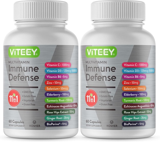 [BRSW2GQ2CEDWY337] VITEEY 11 in 1 Immun Supplement - Immunvédelmi D3, B6, Echinacea, Turmeric, Rose- HIPS, Selenium, BioPerine, Ginger, Elderberry C-vitamin és Cink - 120