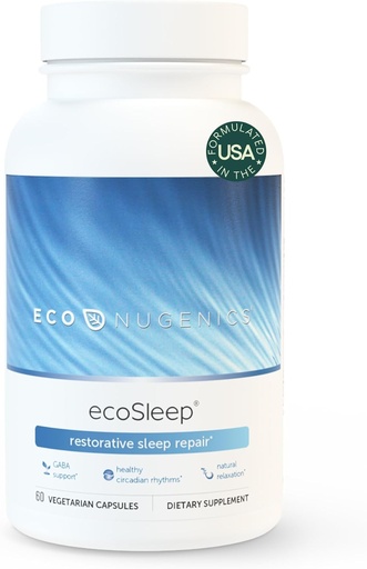 [BRSWICYOAV4RWAL6] EcoNugenics ecoSleep: Sleep Aid with GABA Support Blend, Magnesium, L-Theanine, Niacin – Helps Promote Deep Sleep, Healthy Circadian Rhythms, Relax, Calm – Suplemento para adultos, 60 cápsulas