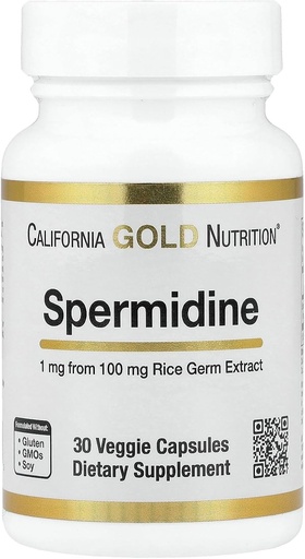 [BRSROGL5AEGW23L4] California Gold Nutrition Spermidine, Rice Germ Rain, 1mg, 30 Veggie Capsules