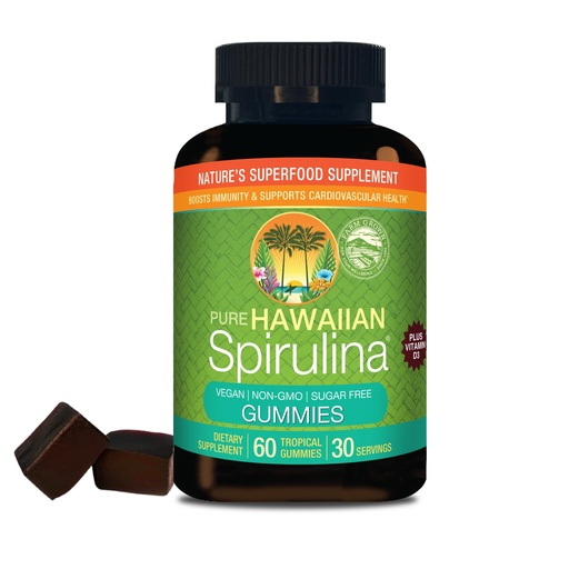 [BRSRA2T5PIIWAH3H] Nutrex Hawaii Pure Hawaiian Spirulina Gummies – Sugar-Free, Vegan Superfood Plus Vitamin D3, Farm Grown in Kona, Non-GMO, 60 Count