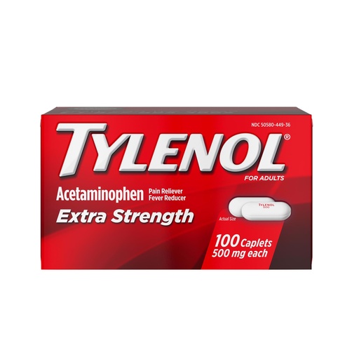[BRSWKGD3O4HRSEDI] Tylenol Extra Strength Caplets, 500 mg Acetaminophen, 100 Ct