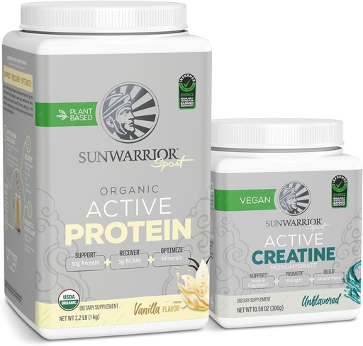 [BRSRAYAZOV7Q43L4] Sunwarrior Creatin Powder & Vanilla Active Organic Protein Powder Set 